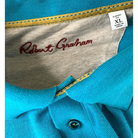 Robert Graham XL Classic Fit Teal Polo Shirt Contrast Accent RN10527 Vacay - Picture 10 of 10